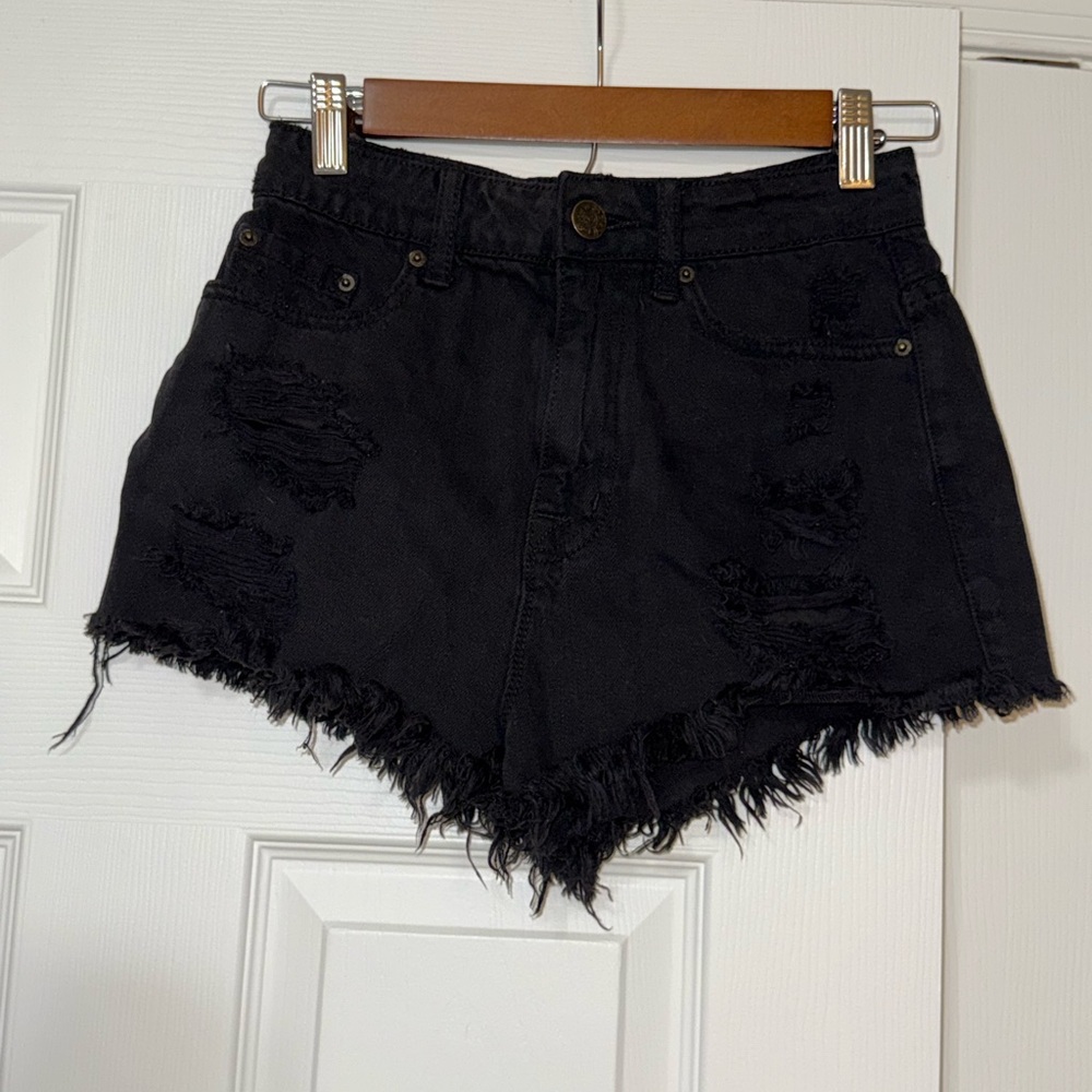 BDG Black Frayed High Waisted Jean Shorts
